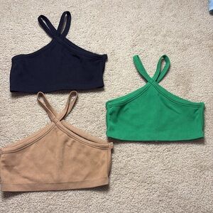 3 Backless Strappy Halter Neck Crop Tops